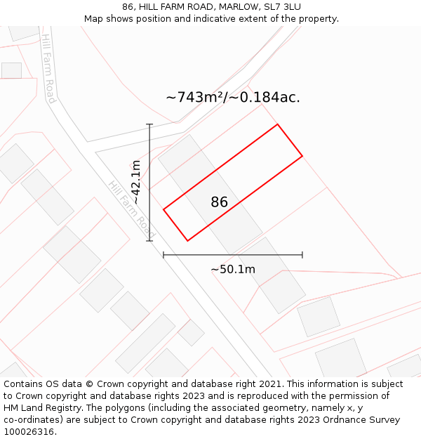 86, HILL FARM ROAD, MARLOW, SL7 3LU: Plot and title map