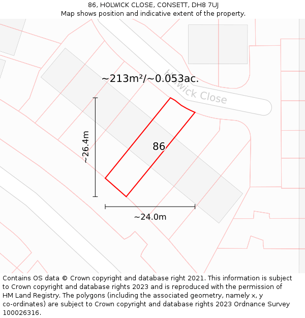 86, HOLWICK CLOSE, CONSETT, DH8 7UJ: Plot and title map