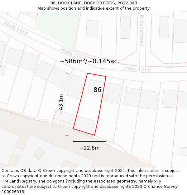 86, HOOK LANE, BOGNOR REGIS, PO22 8AR: Plot and title map