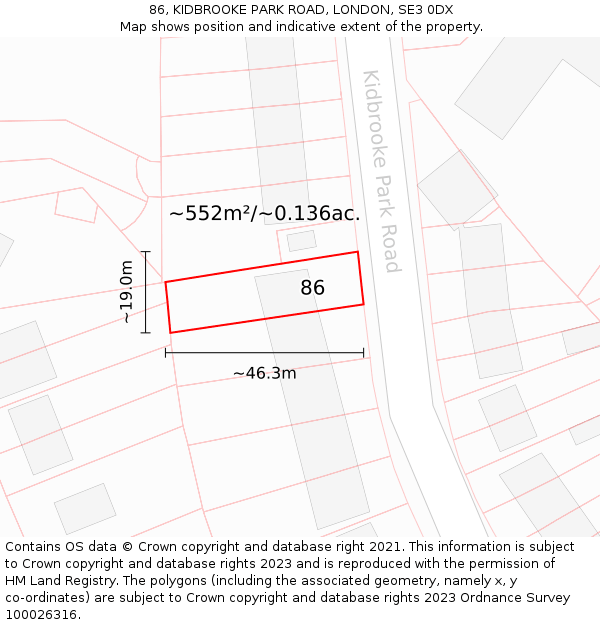 86, KIDBROOKE PARK ROAD, LONDON, SE3 0DX: Plot and title map