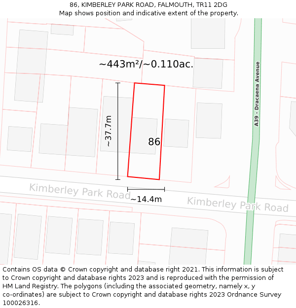 86, KIMBERLEY PARK ROAD, FALMOUTH, TR11 2DG: Plot and title map