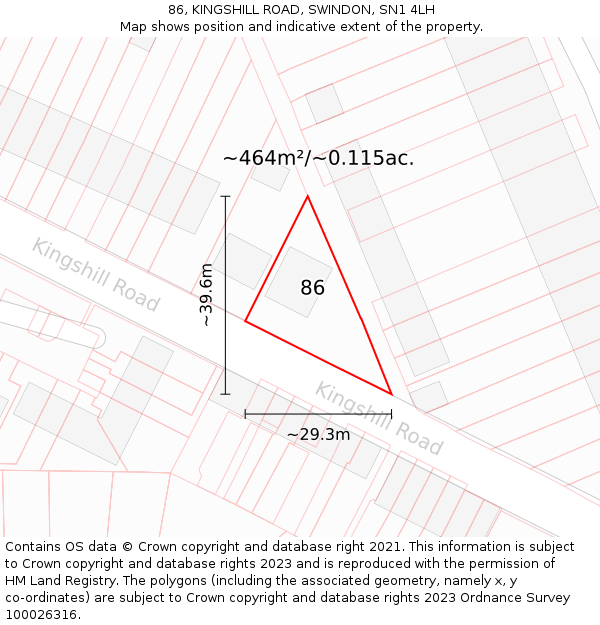 86, KINGSHILL ROAD, SWINDON, SN1 4LH: Plot and title map