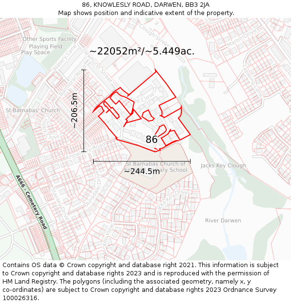 86, KNOWLESLY ROAD, DARWEN, BB3 2JA: Plot and title map