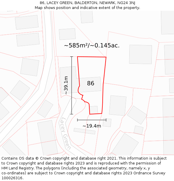 86, LACEY GREEN, BALDERTON, NEWARK, NG24 3NJ: Plot and title map