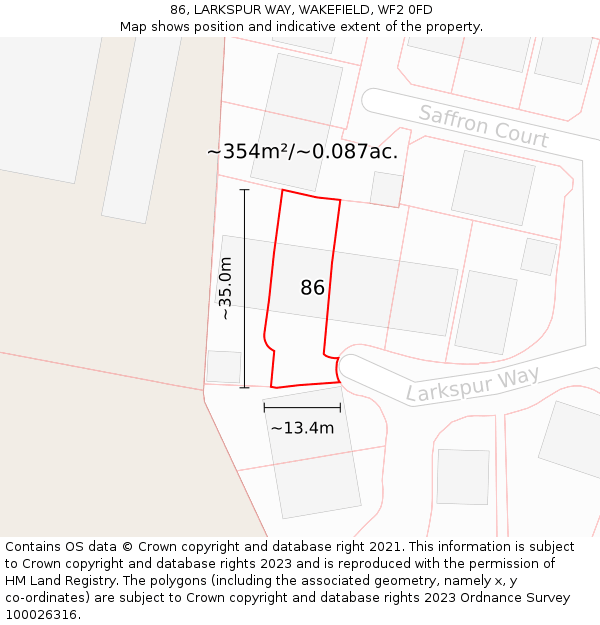 86, LARKSPUR WAY, WAKEFIELD, WF2 0FD: Plot and title map