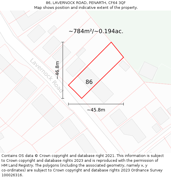 86, LAVERNOCK ROAD, PENARTH, CF64 3QF: Plot and title map