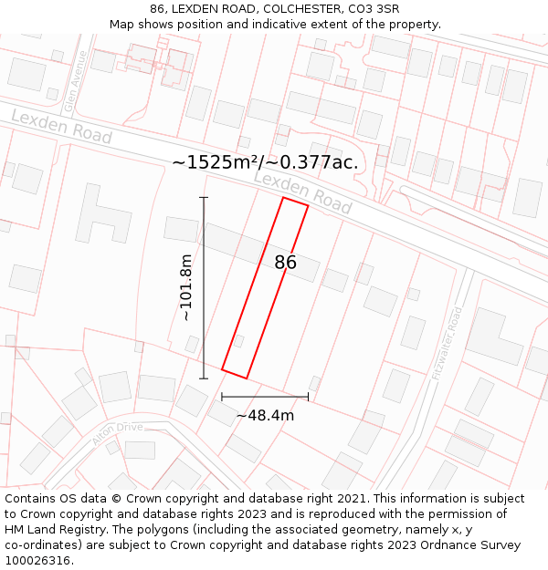 86, LEXDEN ROAD, COLCHESTER, CO3 3SR: Plot and title map