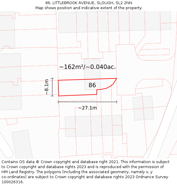 86, LITTLEBROOK AVENUE, SLOUGH, SL2 2NN: Plot and title map