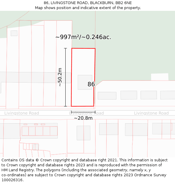 86, LIVINGSTONE ROAD, BLACKBURN, BB2 6NE: Plot and title map