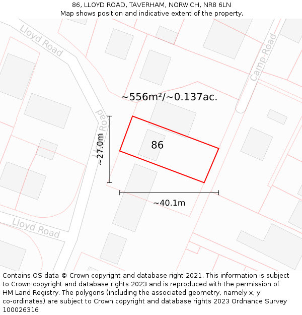 86, LLOYD ROAD, TAVERHAM, NORWICH, NR8 6LN: Plot and title map