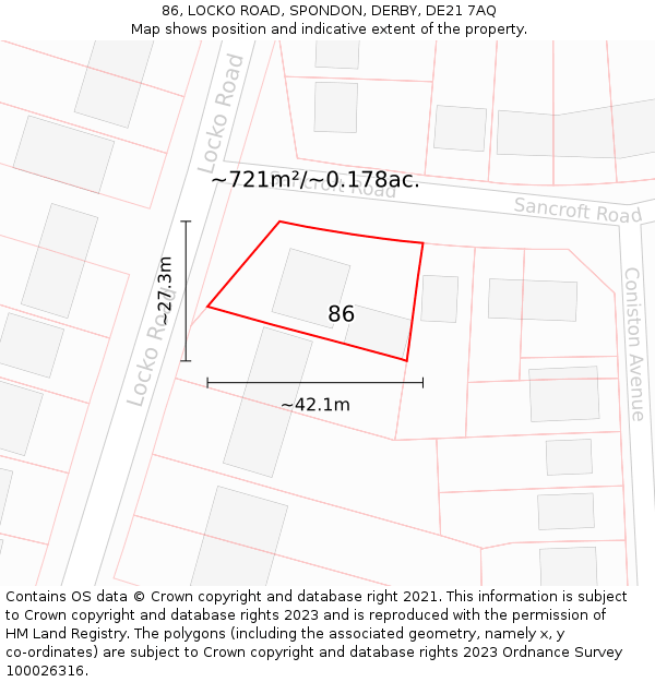 86, LOCKO ROAD, SPONDON, DERBY, DE21 7AQ: Plot and title map