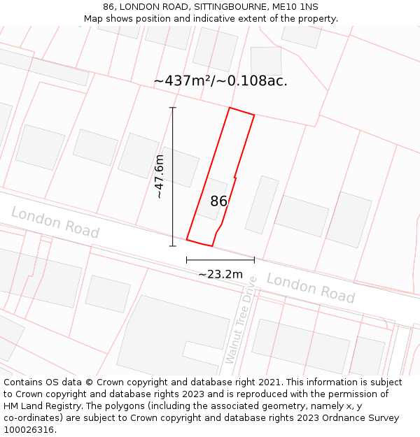 86, LONDON ROAD, SITTINGBOURNE, ME10 1NS: Plot and title map