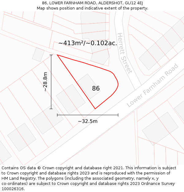 86, LOWER FARNHAM ROAD, ALDERSHOT, GU12 4EJ: Plot and title map