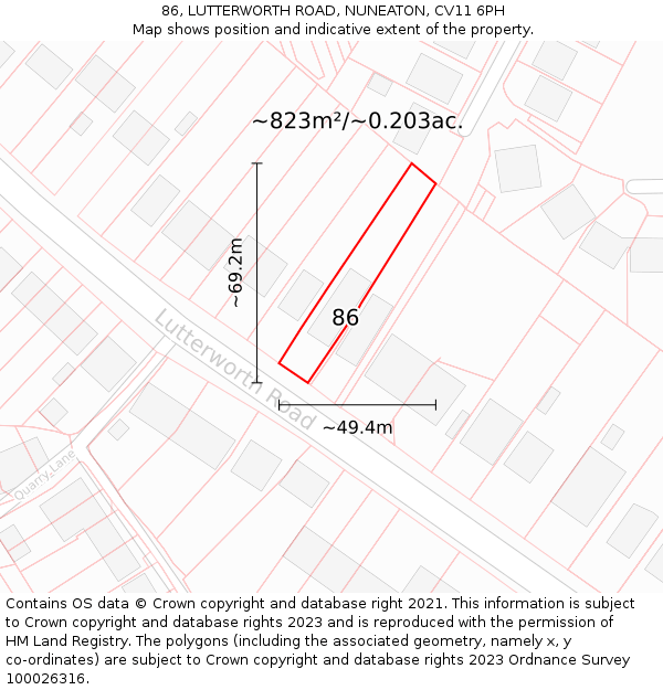 86, LUTTERWORTH ROAD, NUNEATON, CV11 6PH: Plot and title map