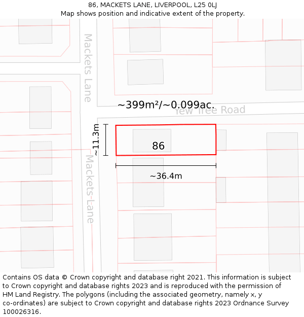 86, MACKETS LANE, LIVERPOOL, L25 0LJ: Plot and title map