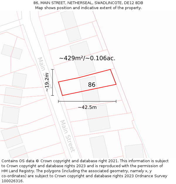 86, MAIN STREET, NETHERSEAL, SWADLINCOTE, DE12 8DB: Plot and title map