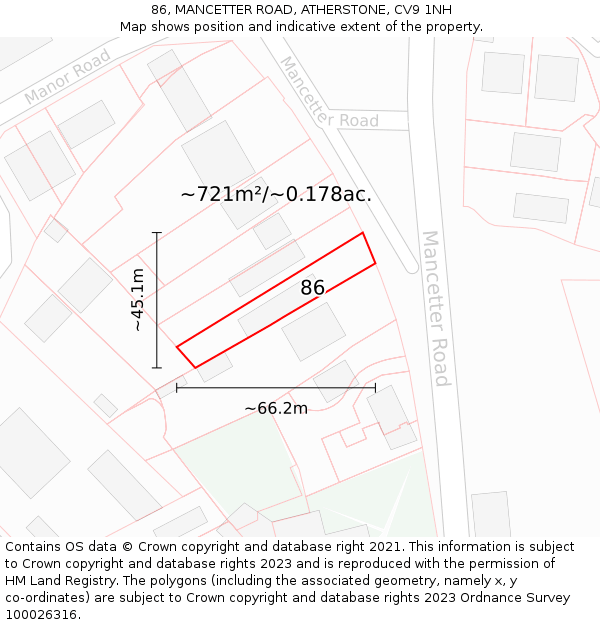 86, MANCETTER ROAD, ATHERSTONE, CV9 1NH: Plot and title map