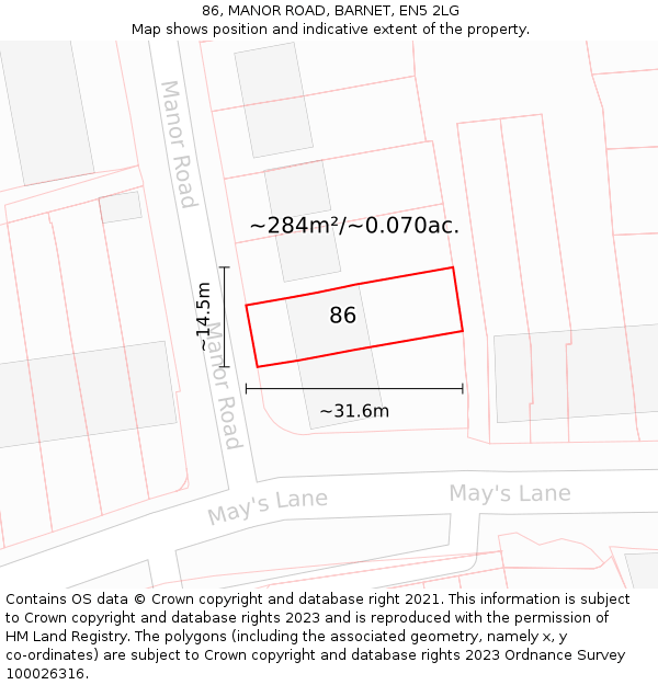 86, MANOR ROAD, BARNET, EN5 2LG: Plot and title map