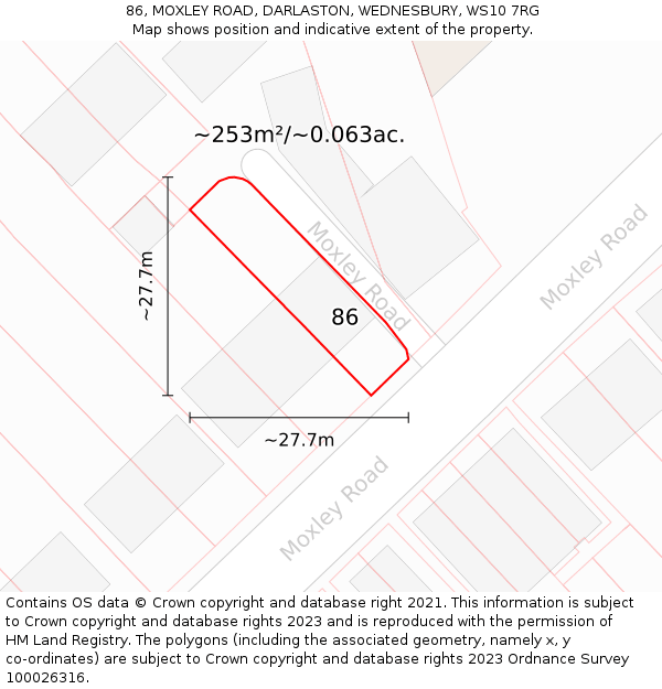 86, MOXLEY ROAD, DARLASTON, WEDNESBURY, WS10 7RG: Plot and title map