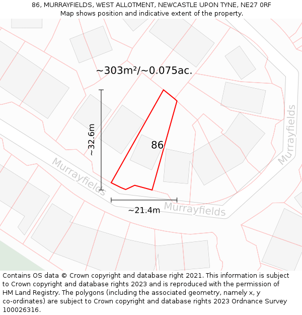 86, MURRAYFIELDS, WEST ALLOTMENT, NEWCASTLE UPON TYNE, NE27 0RF: Plot and title map