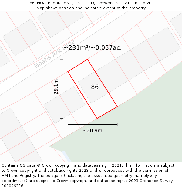 86, NOAHS ARK LANE, LINDFIELD, HAYWARDS HEATH, RH16 2LT: Plot and title map