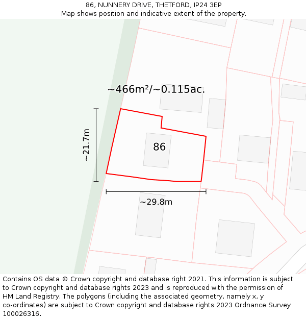 86, NUNNERY DRIVE, THETFORD, IP24 3EP: Plot and title map