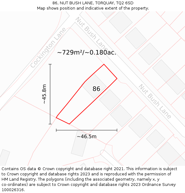 86, NUT BUSH LANE, TORQUAY, TQ2 6SD: Plot and title map