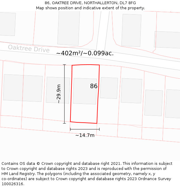 86, OAKTREE DRIVE, NORTHALLERTON, DL7 8FG: Plot and title map