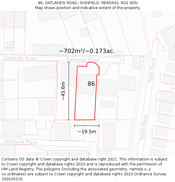 86, OATLANDS ROAD, SHINFIELD, READING, RG2 9DN: Plot and title map