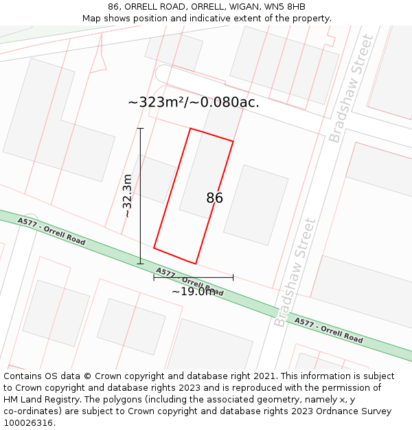 86, ORRELL ROAD, ORRELL, WIGAN, WN5 8HB: Plot and title map