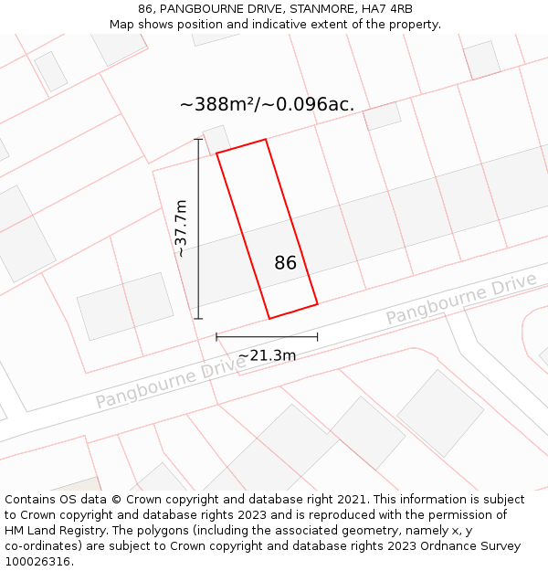 86, PANGBOURNE DRIVE, STANMORE, HA7 4RB: Plot and title map