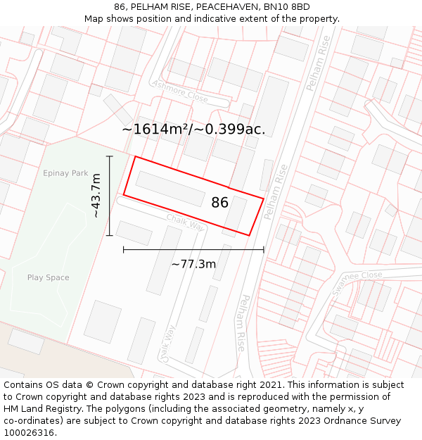 86, PELHAM RISE, PEACEHAVEN, BN10 8BD: Plot and title map