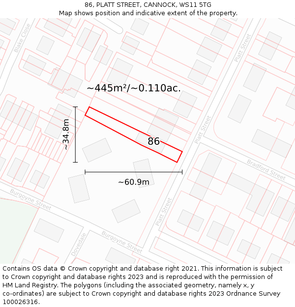 86, PLATT STREET, CANNOCK, WS11 5TG: Plot and title map