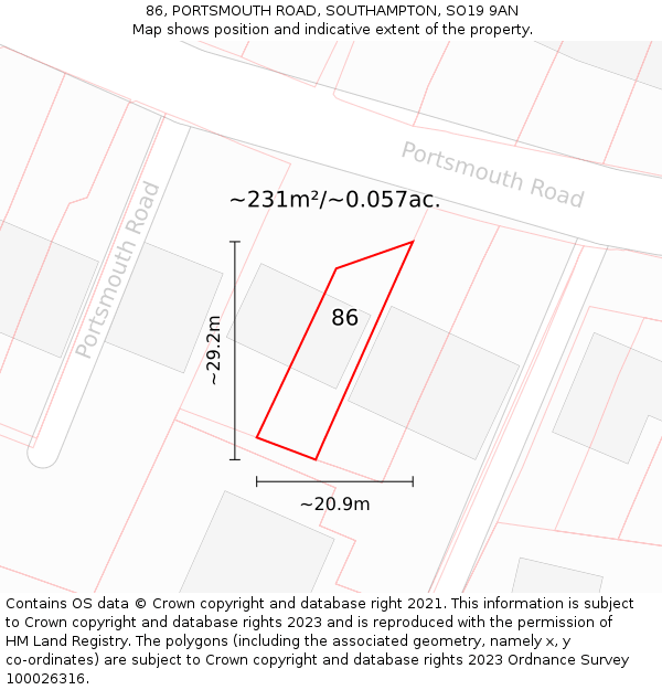 86, PORTSMOUTH ROAD, SOUTHAMPTON, SO19 9AN: Plot and title map