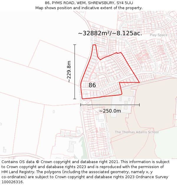 86, PYMS ROAD, WEM, SHREWSBURY, SY4 5UU: Plot and title map