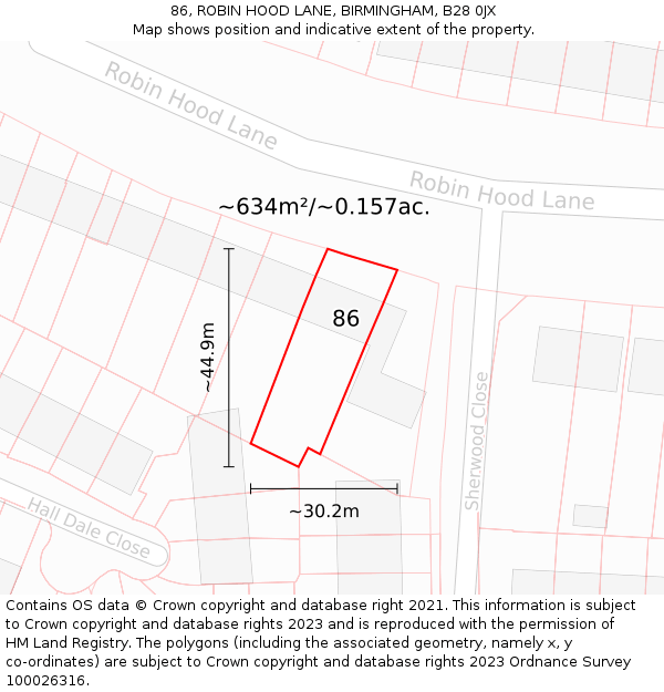 86, ROBIN HOOD LANE, BIRMINGHAM, B28 0JX: Plot and title map