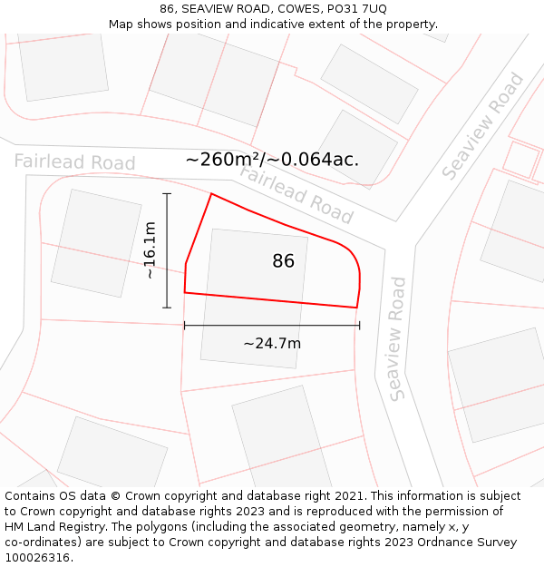 86, SEAVIEW ROAD, COWES, PO31 7UQ: Plot and title map