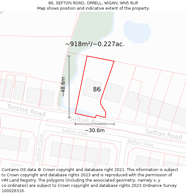 86, SEFTON ROAD, ORRELL, WIGAN, WN5 8UP: Plot and title map