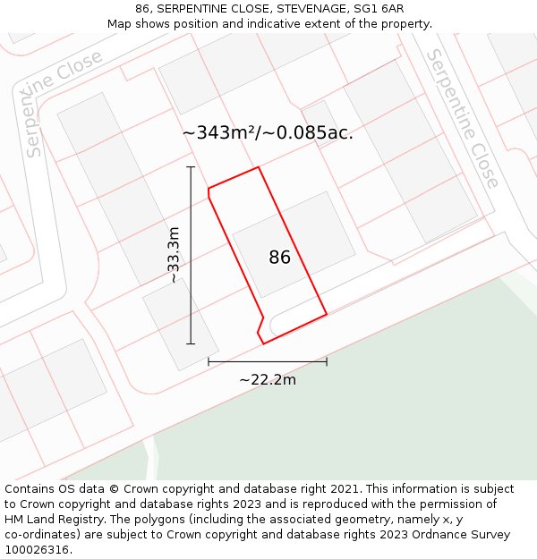 86, SERPENTINE CLOSE, STEVENAGE, SG1 6AR: Plot and title map