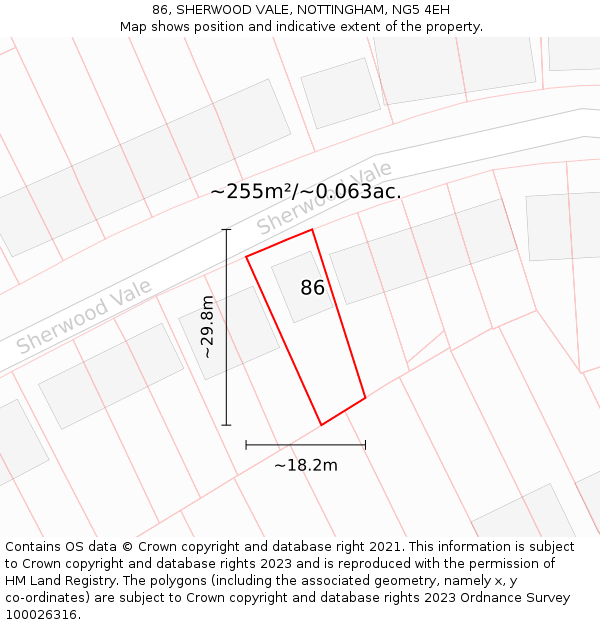 86, SHERWOOD VALE, NOTTINGHAM, NG5 4EH: Plot and title map