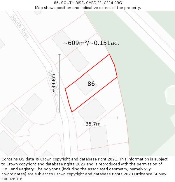 86, SOUTH RISE, CARDIFF, CF14 0RG: Plot and title map