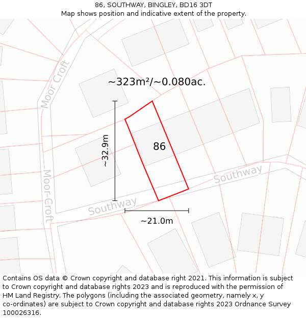 86, SOUTHWAY, BINGLEY, BD16 3DT: Plot and title map