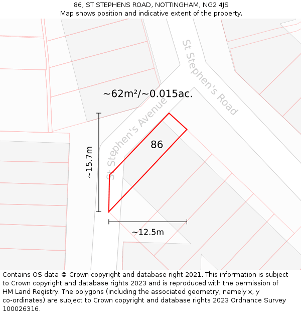 86, ST STEPHENS ROAD, NOTTINGHAM, NG2 4JS: Plot and title map