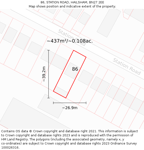 86, STATION ROAD, HAILSHAM, BN27 2EE: Plot and title map