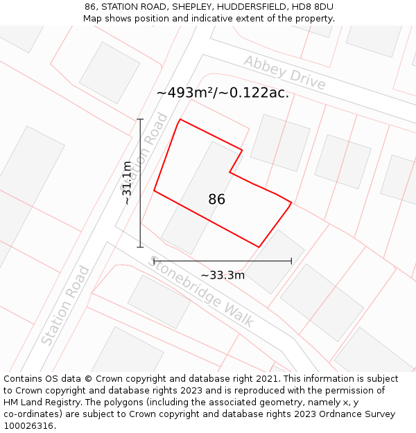 86, STATION ROAD, SHEPLEY, HUDDERSFIELD, HD8 8DU: Plot and title map