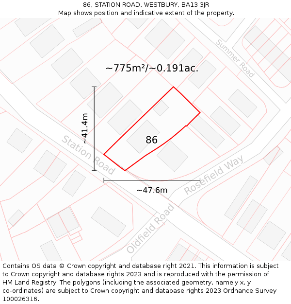 86, STATION ROAD, WESTBURY, BA13 3JR: Plot and title map