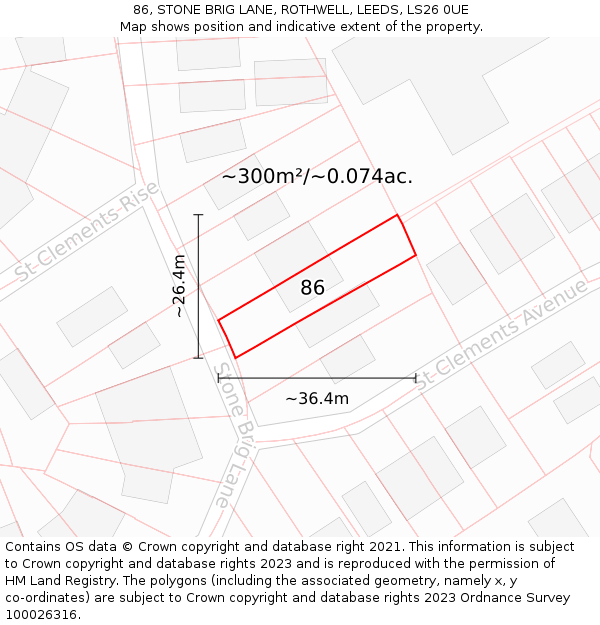 86, STONE BRIG LANE, ROTHWELL, LEEDS, LS26 0UE: Plot and title map