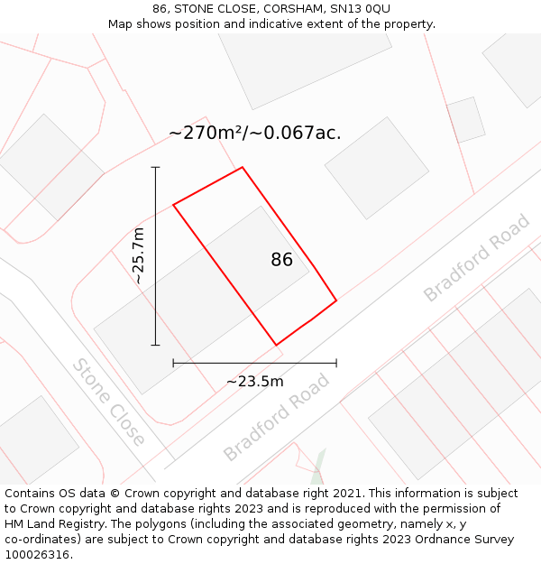 86, STONE CLOSE, CORSHAM, SN13 0QU: Plot and title map