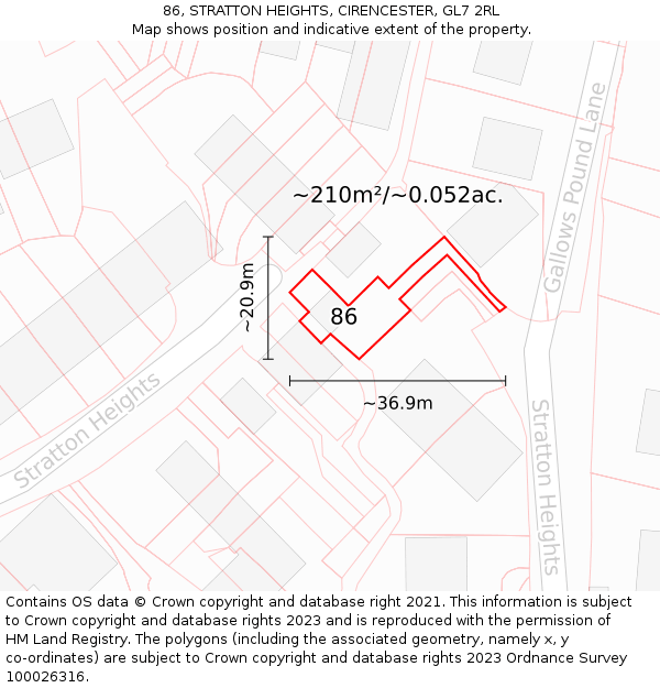 86, STRATTON HEIGHTS, CIRENCESTER, GL7 2RL: Plot and title map