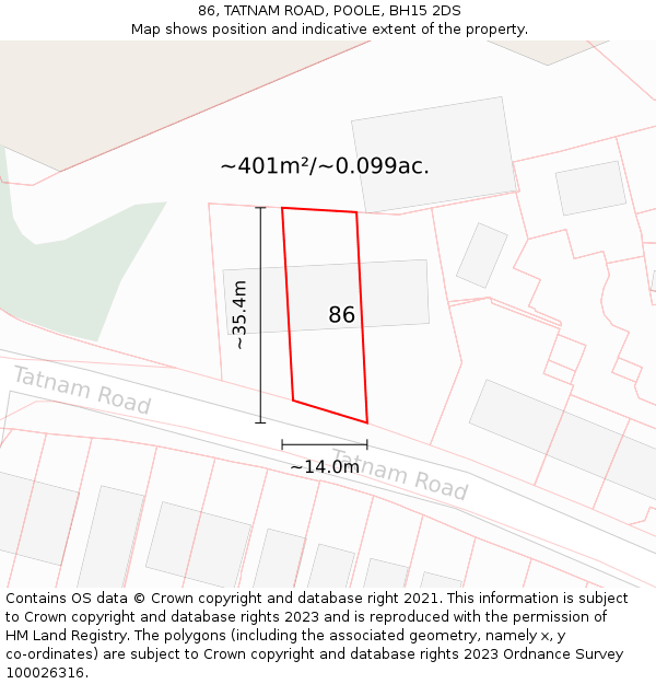 86, TATNAM ROAD, POOLE, BH15 2DS: Plot and title map